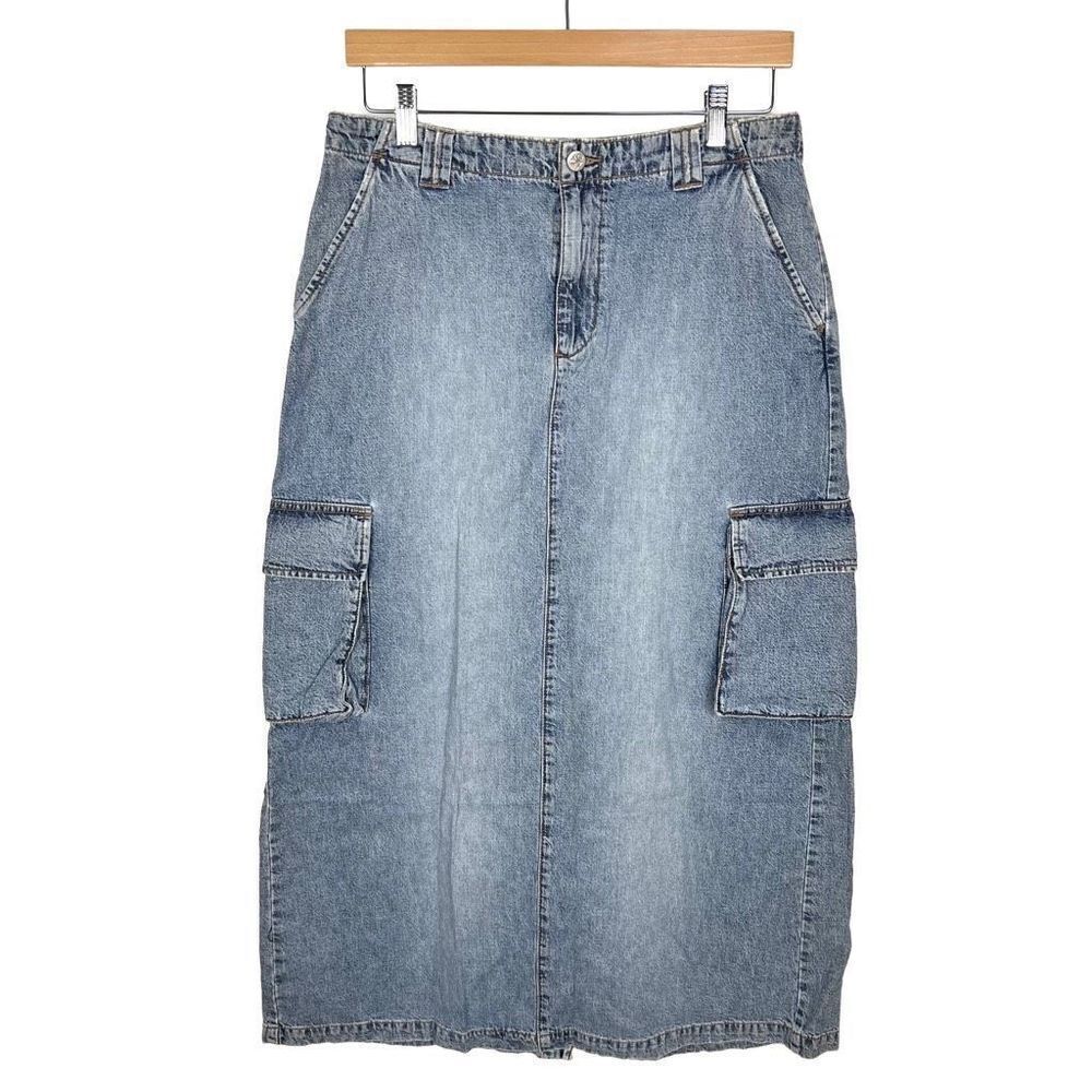 NWT Vintage Calvin Klein Denim Maxi Skirt Cargo Utility Pockets Y2K 90s size 10